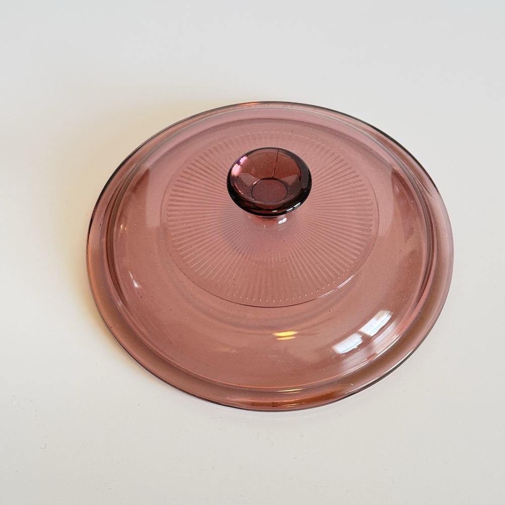 Vintage Pyrex Cranberry Glass Lid 7" V-135-C Replacement Casserole Cover